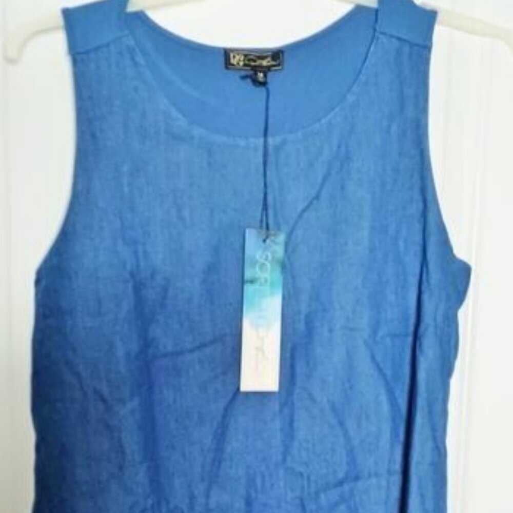 DG2 Diane Gilman Soft Cell Breathable Denim Easy Tank Medium Blue